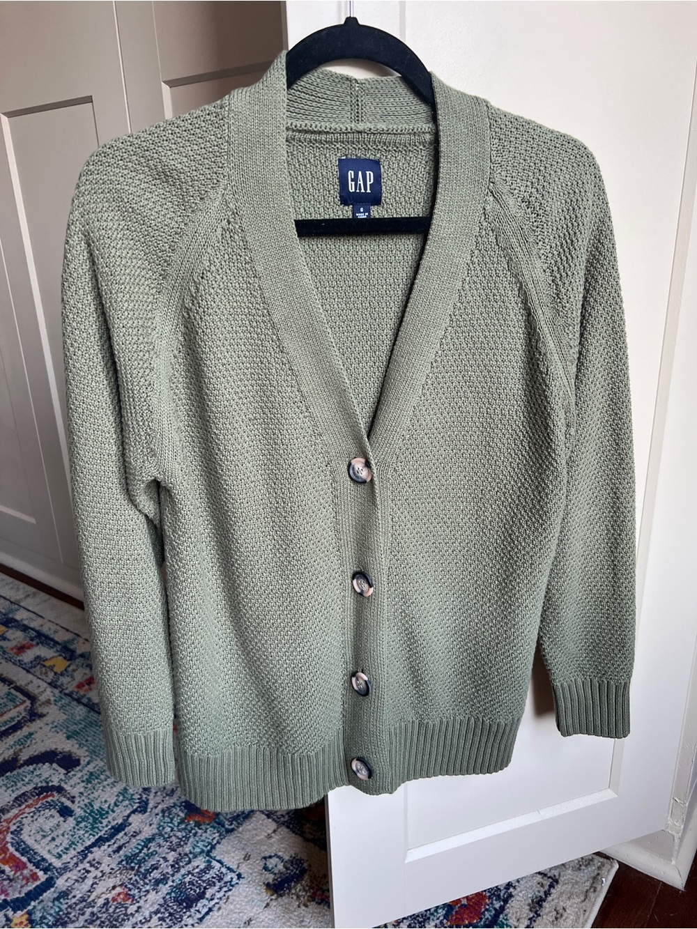 Gap 100% Cotton Chunky Textured Knit Button Front Cardigan Sweater green small